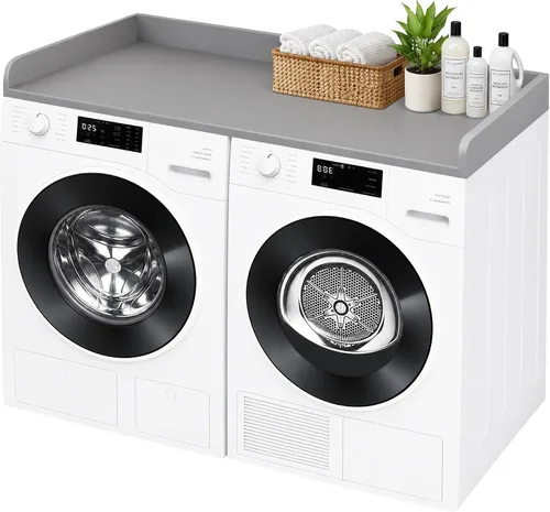 Vista 11 de Royxen Encimera de lavandería de madera maciza, encimera para todas las lavadora y secadora de carga frontal, espacio adicional para lavandería
