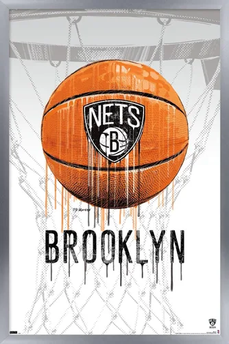 Vista 9 de Trends International NBA Brooklyn Nets - Póster de pared Drip Basketball 21, 14.725 x 22.375 pulgadas, versión enmarcada de madera de granero
