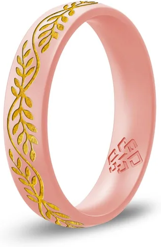 Vista 8 de Knot Theory Anillo de silicona de filigrana y hoja de laurel con incrustaciones de oro, anillo de boda de silicona grabado, para actividades