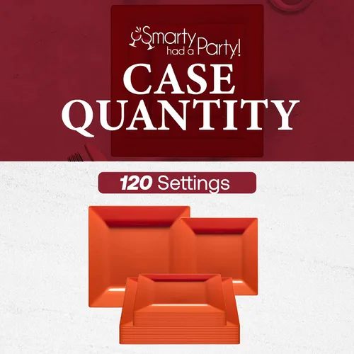 Vista 5 de Smarty Had A Party Elegante juego de vajilla de plástico desechable, platos de plástico resistentes (naranja, juego de platos combinados
