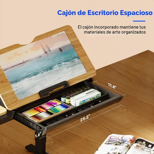Vista 3 de FLEXISPOT Mesa de dibujo eléctrica de altura ajustable de 47.2 x 23.6 pulgadas, escritorio de dibujo de pie con parte superior extensible, estación