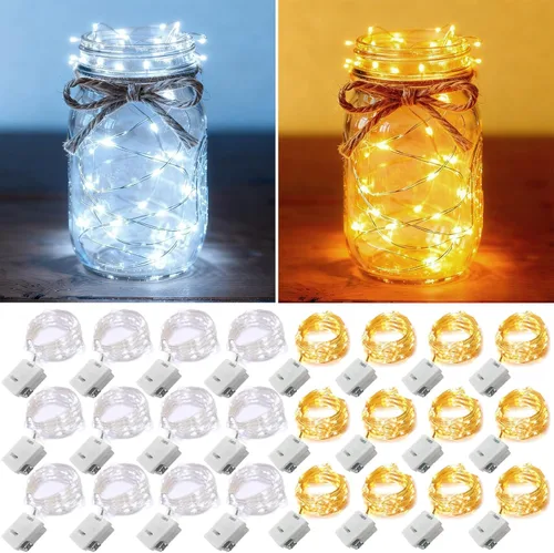 Vista 8 de Paquete de 24 luces de hadas que funcionan con pilas [3 modos], 2,1 metros, 20 luces LED mini centelleantes, impermeables, con alambre plateado