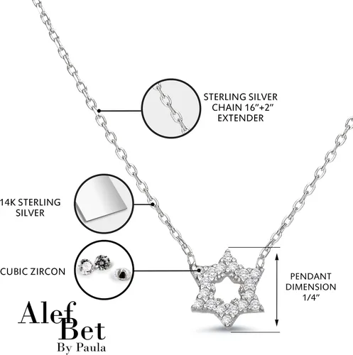 Vista 4 de Alef Bet by Paula Delicado collar de estrella judía de David para mujeres y niñas con piedras de circonita cúbica brillantes Metal Circonita cúbica