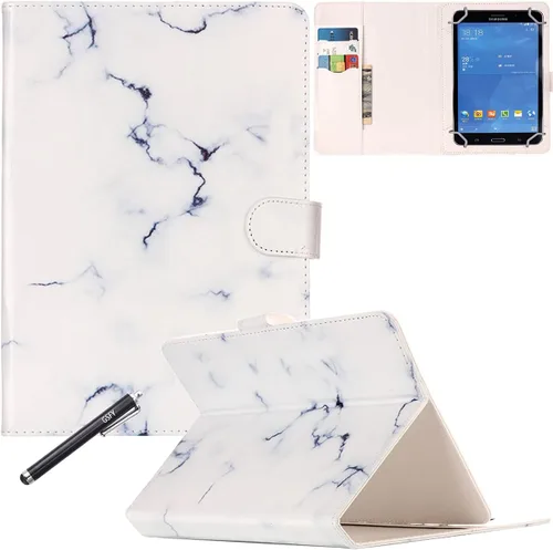 Vista 15 de NewShine - Funda universal de 7.0 pulgadas, diseño de mármol de flores de cuero sintético, plegable, con ranuras para tarjetas y bolsillo