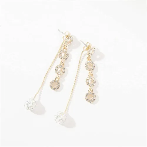 Vista 8 de Pendientes largos de borla de cristal, pendientes colgantes circulares, joyería