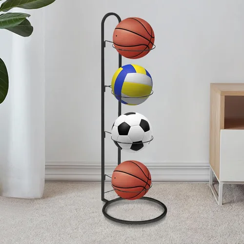 Vista 4 de Nuevo estante de almacenamiento de bolas, soporte de almacenamiento de bolas de cubo de 4 niveles, soporte de baloncesto de acero al carbono