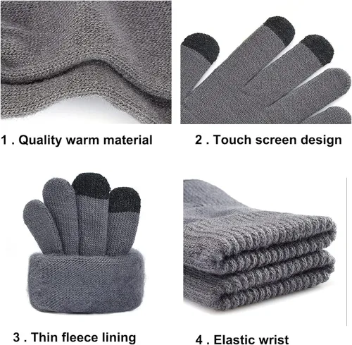 Vista 5 de Gorro de invierno para hombre, bufanda y guantes de pantalla táctil, forro polar, bufanda y guantes para hombre y mujer