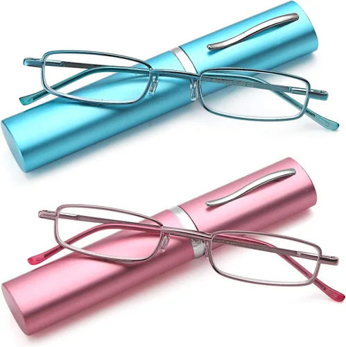 Vista 4 de DOUBLETAKE Gafas de lectura para mujer, 2 pares de lectores de bolsillo delgados con estuche