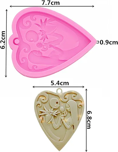 Vista 2 de Molde de silicona con agujero para llavero con forma de corazón con diseño de calavera para Halloween, manualidades, dulces, postres, aretes