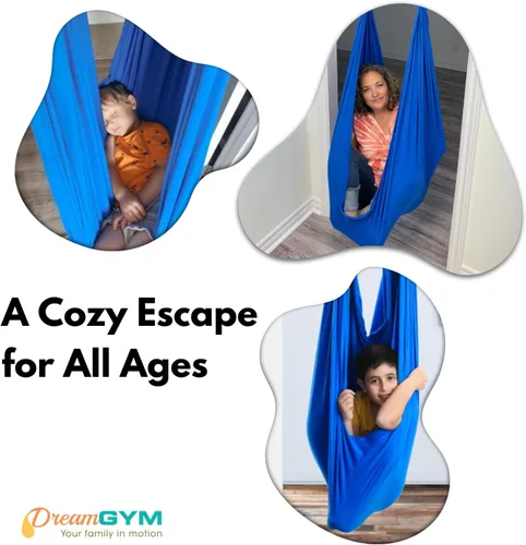 Vista 7 de Kit de columpio sensorial de puerta DreamGYM - Columpio de compresión azul - 95% algodón