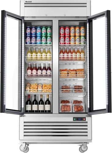 Vista 12 de Coolski Refrigerador comercial de puerta de vidrio de 1 puerta, comercializador de pantalla de acero inoxidable con luz LED para uso comercial