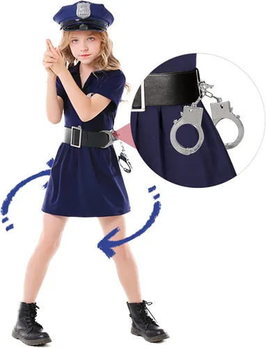 Vista 3 de Police Officer Costume for Girls Kids Halloween Costumes Cop Uniform Outfit Dress Up Set Role Play Badge Handcuffs Hat Toys