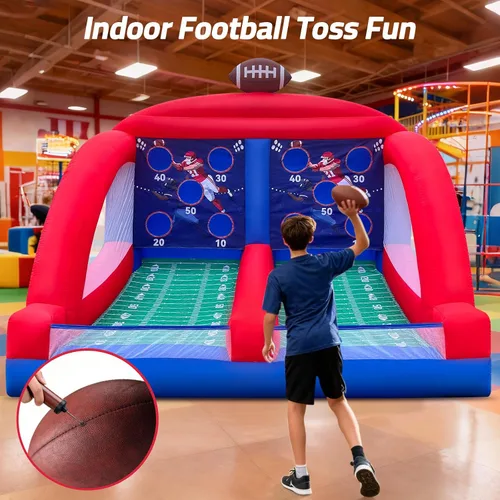 Vista 5 de Juego inflable de lanzamiento de fútbol de carnaval con 4 bolas y soplador, juego de tiro para eventos comerciales, carnavales, fiestas familiares