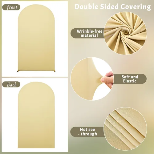 Vista 6 de Cubierta de Fondo de Arco Beige de 6 Pies - Cubiertas de Poliéster Ajustadas para Soporte de Arco de Boda con Parte Superior Redonda, Cubierta