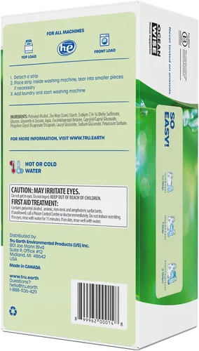 Vista 2 de Tru Earth Hojas de detergente compacto para ropa seco, sin perfume, hasta 768 cargas (384 unidades), sin parabenos, detergente sin líquido Eco-Strip