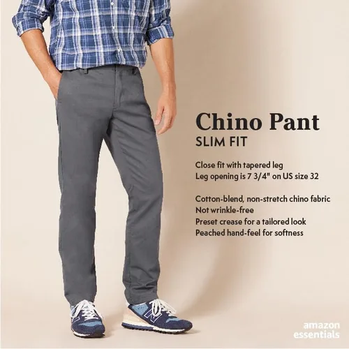 Vista 2 de Tienda Essentials Pantalón chino ajustado resistente a las arrugas, sin pinzas, para hombre
