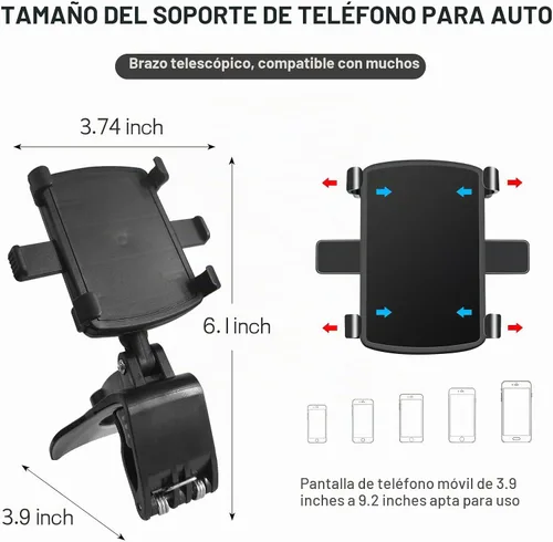 Vista 2 de Soporte Universal para Teléfono de Coche para Salpicadero, Soporte Multifuncional para Teléfono Móvil de Tablero de Coche, Soporte de Espejo
