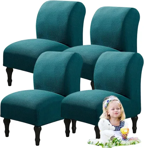 Vista 9 de Fundas elásticas para silla sin brazos, extraíbles y lavables, de elastano jacquard sin reposabrazos, protector de muebles para sala de estar, Verde