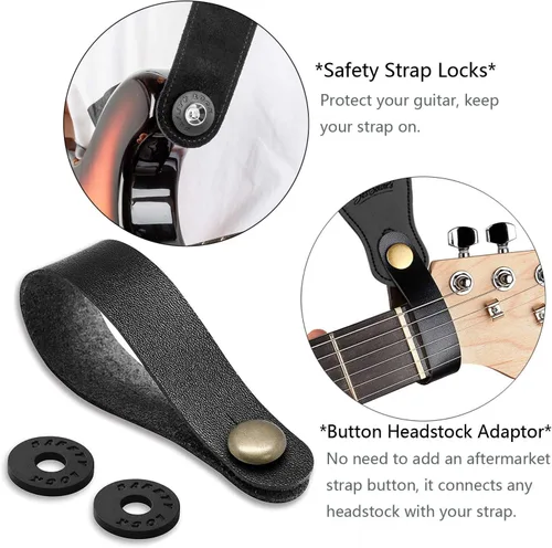 Vista 6 de BestSounds Correa de guitarra acústica, algodón suave y correa de cuero para guitarras eléctricas y bajas, viene con 1 botón y 2 cerraduras
