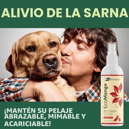 Vista 2 de EcoMange Mange Relief for Dogs & Cats - Alivio de la picazón de gatos y perros, 8 onzas, spray sarcóptico y demodéctico para ácaros - Extracto