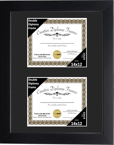 Vista 65 de Creative Picture Frames Marco de diploma doble clásico negro de 6 x 8 pulgadas con vidrio negro y colgador de pared instalado