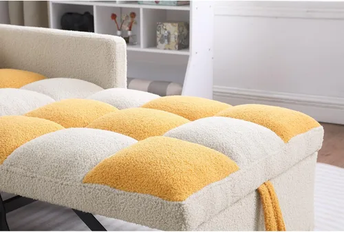 Vista 4 de Silla Cama Convertible, Sillón Sofá 3 en 1 Cama Futón Desplegable para Espacios Pequeños, Tela Teddy Suave, Marco de Metal Resistente, Amarillo
