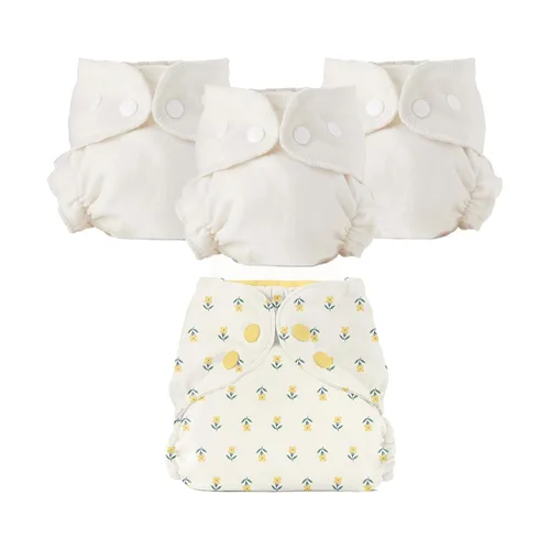 Vista 7 de Set de Paquete de Pañales de Tela Esembly - 3 Forros Internos Absorbentes de Algodón Orgánico y 1 Cubierta de Pañal Exterior Impermeable - Pañales