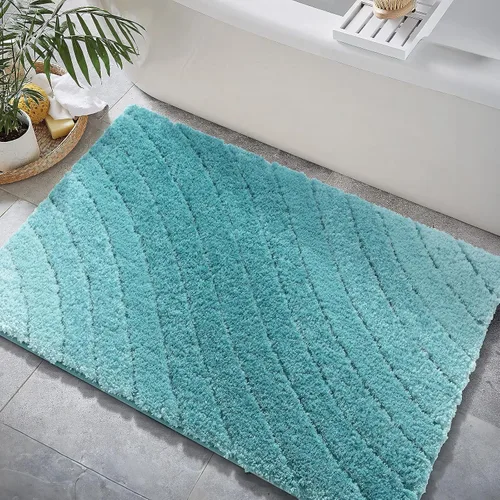 Vista 2 de DEXDE Tapete de baño de microfibra esponjosa, antideslizante, absorbente, color azul, 20 x 32 pulgadas