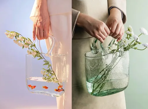 Vista 7 de DUEBEL Jarrones de vidrio para peces, florero hecho a mano con burbujas para decoración de bodas en el hogar, florero transparente con forma de bolso