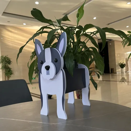Vista 5 de Bamboo's Grocery LoKii Macetas de perro Boston Terrier, linda maceta de perro, contenedores de plantas con forma de animales, para plantas