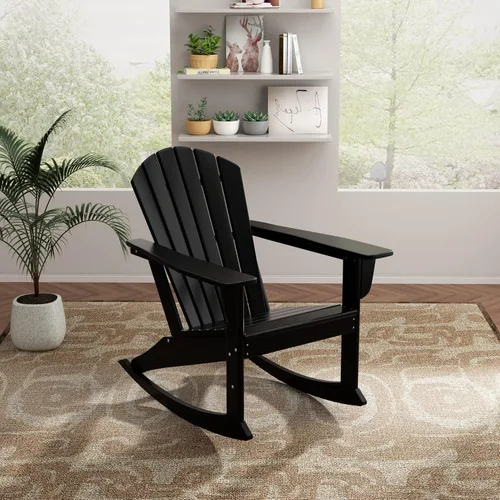 Vista 15 de WO Home Furniture Silla Mecedora de Patio Moderna para Exteriores HDPE Resistente a UV y Clima (Negro)