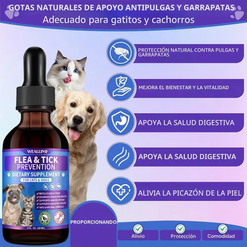 Vista 2 de WEALLIN Soporte para pulgas y garrapatas para perros y gatos con multivitamínico 2.0 fl oz