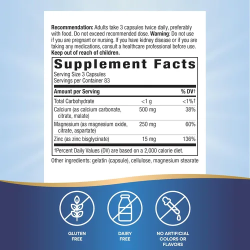 Vista 2 de Nature's Way Complejo mineral de calcio, magnesio y zinc, apoya la salud ósea y la función muscular*, apoyo inmunológico*, 250 cápsulas