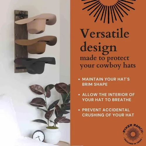 Vista 4 de Ryker Ranch Perchero de sombrero de vaquero para pared Perchero para sombreros occidentales Percha para sombreros de vaquero de madera rústica