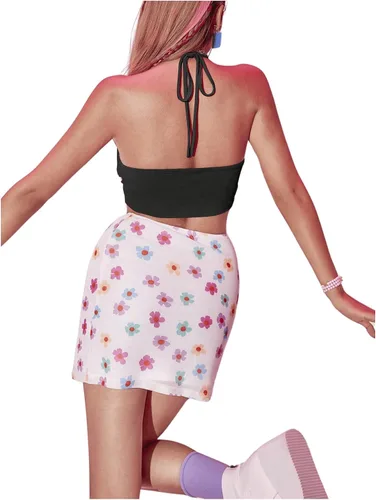 Vista 2 de MakeMeChic Top corto acanalado con espalda abierta para mujer