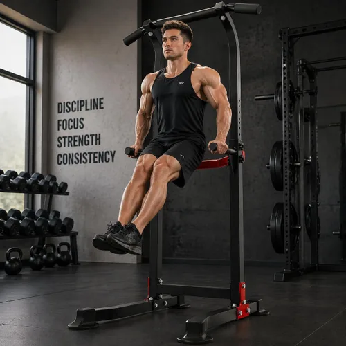Vista 5 de Barra de dominadas, torre de energía multifunción para barra de inmersión, gimnasio en casa, equipo de entrenamiento de fuerza, equipo para dominadas