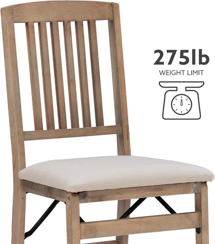 Vista 4 de Linon Keira - Juego de 2 sillas plegables de madera rústica natural con asiento tapizado beige y respaldo de misión