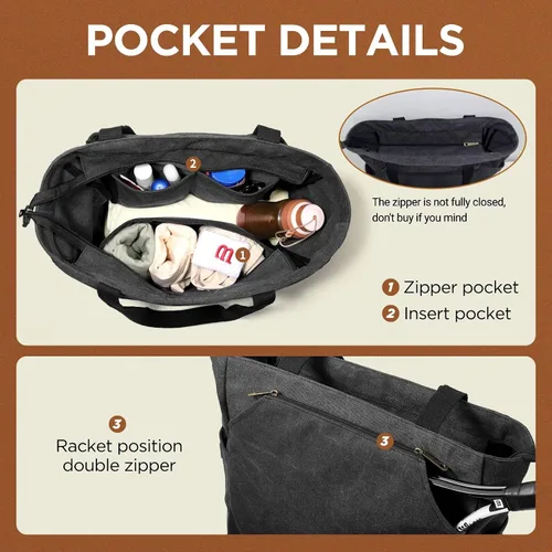 Vista 4 de SMRITI Tennis Tote Bag Canvas, Large Sports Handbag Tennis Racket Bag for Women, Portable Tennis Racquet Shoulder Bag for Badminton, Pickleball