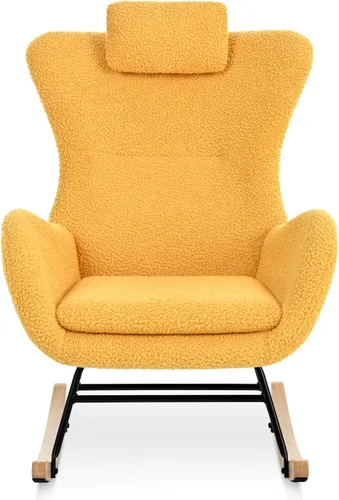 Vista 9 de CuisinSmart Mecedora tapizada de peluche para guardería, moderna silla mecedora con respaldo alto, mecedora interior para sala de estar, dormitorio