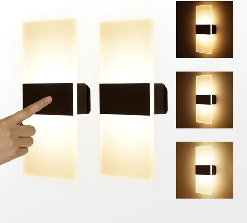 Vista 10 de MEHIDFY Juego de 2 apliques de pared, lámpara de pared regulable con control táctil, apliques de pared LED recargables, luces de pared a