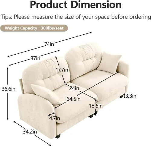 Vista 2 de Sofá modular de gran tamaño de 74 pulgadas, sofás seccionales grandes beige para sala de estar, juego de sofá esponjoso de felpilla, cómodos sofás