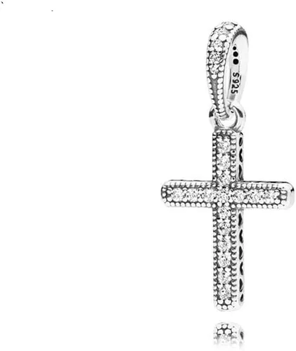 Vista 2 de Colgante de cruz brillante colgante colgante de plata de ley 925, joyería cuentas regalos para mujeres pulsera y collar A0134, Plata, Circonita