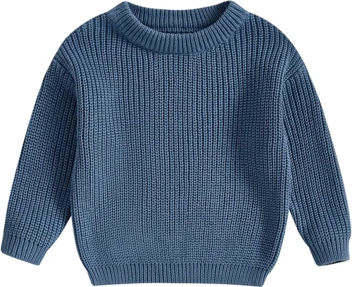 Vista 10 de Karwuiio Suéter de punto para bebé, niña, niño, cuello redondo, manga larga, sudadera para otoño e invierno A-gris