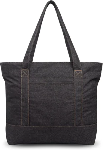 Vista 12 de TOPDesign Paquete de 1 bolsa de lona con bolsillo externo, bolsa de compras reutilizable para comestibles, cierre de cremallera superior, artículos