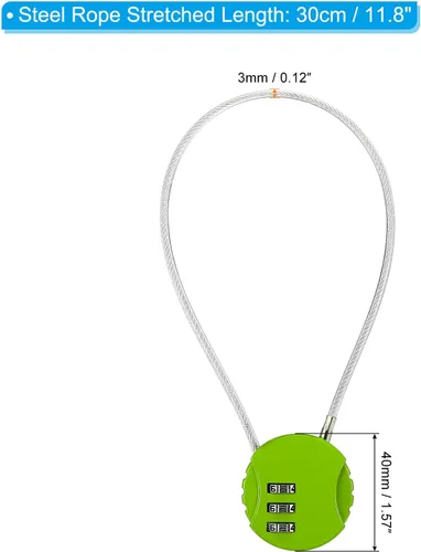 Vista 2 de Candado de combinación de 12 pulgadas, 3 dígitos para exteriores, impermeable, código candado con cuerda de alambre para equipaje, gimnasio, Rojo