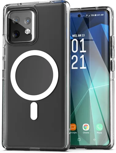 Vista 6 de Funda magnética para Motorola Edge Plus 2023, compatible con MagSafe, carga y accesorios de teléfono (Moto Edge + 2023), transparente