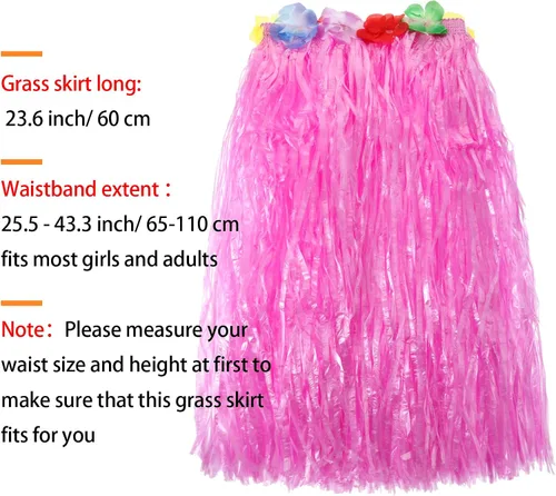 Vista 2 de 8 Pieces Hawaiian Grass Hula Skirt Costume Set Necklace Garland Bracelet Bikini Top for Women Tropical Luau Party Decoration