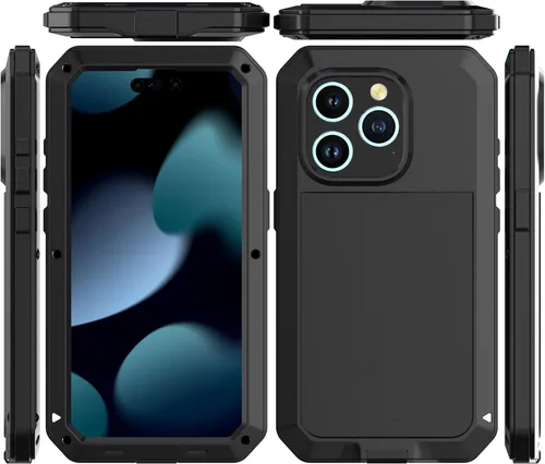 Vista 8 de Funda compatible con iPhone 15 Pro, funda protectora de cuerpo completo 360, resistente a los golpes, funda de metal de aleación de aluminio