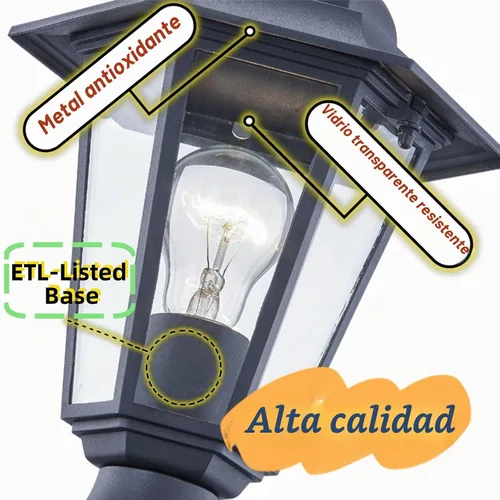 Vista 4 de WISBEAM Luz de poste para exteriores, linterna de poste, base E26 de 60 W máximo, carcasa de aluminio más vidrio, clasificación de ubicación húmeda