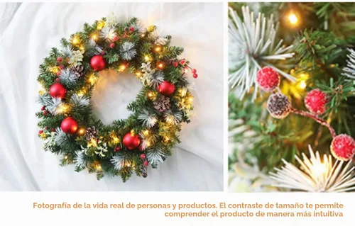 Vista 5 de Ochine Corona de Navidad Artificial Preiluminada de 16 Pulgadas, Coronas de Navidad Iluminadas para Puerta Principal, Corona de Navidad